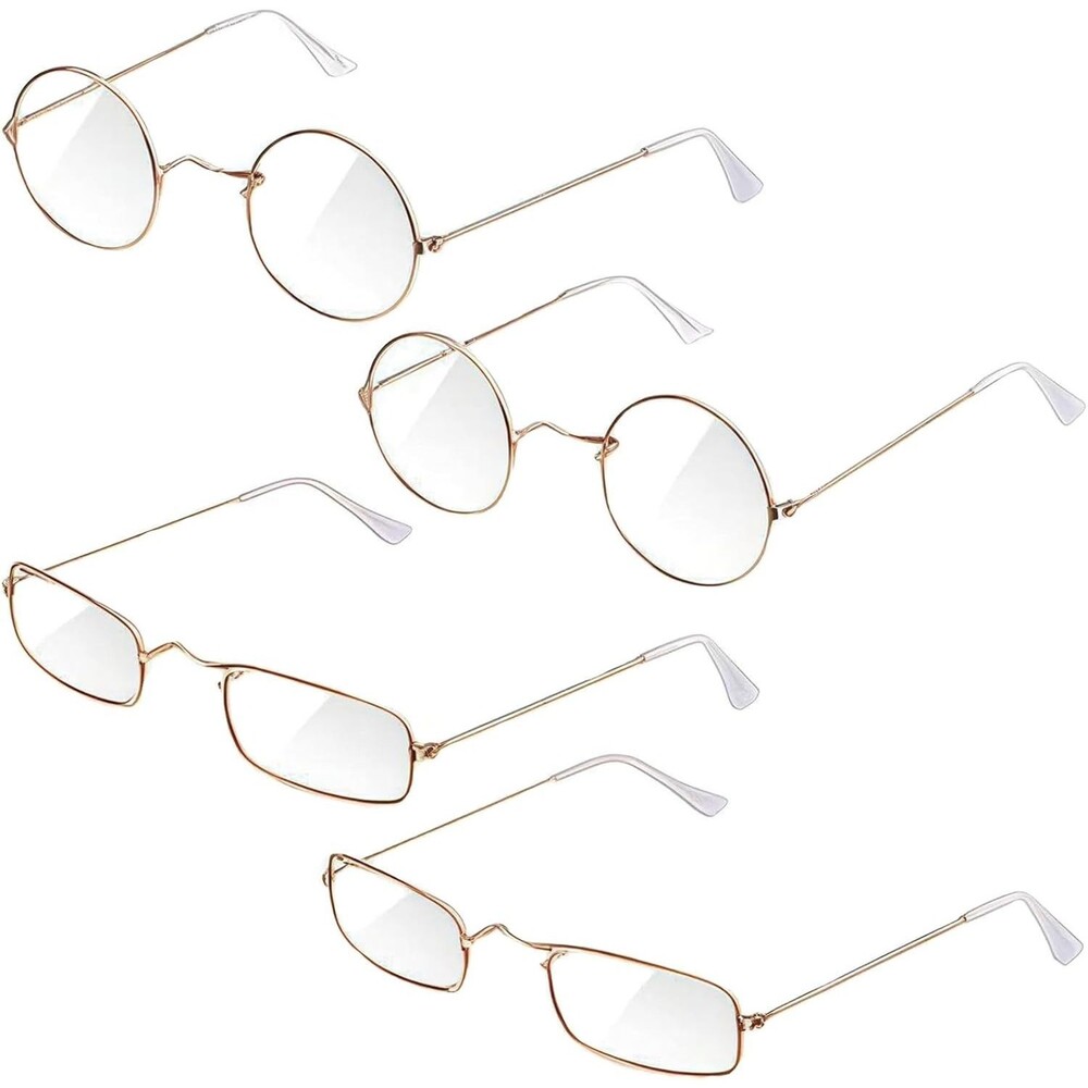 Unisex Gold Round Clear Lens Wire Frame Classic Retro Optical Fashion Eyeglasses